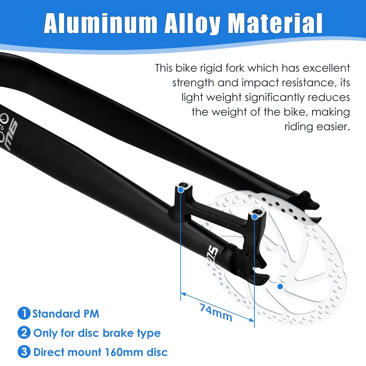 1-1/8" 26/27,5/29" MTB-Gabel mit starrer Scheibenbremse aus Aluminiumlegierung, 28,6 mm gewindelose gerade Rohr-superleichte Mountainbike-Vorderradgabel