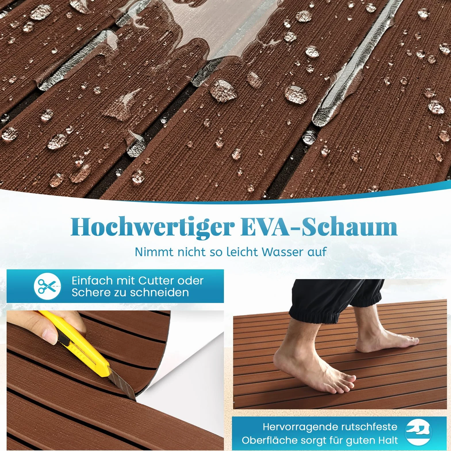 KXKZREN Boot Bodenbelag Selbstklebend Eva-Schaum Teakholzimitat Bootsbelag, rutschfeste Bootsmatte Marineteppich für Motorboot Wohnmobil Yacht Kajak Schwimmende Plattform,240x112/90/60/41cm