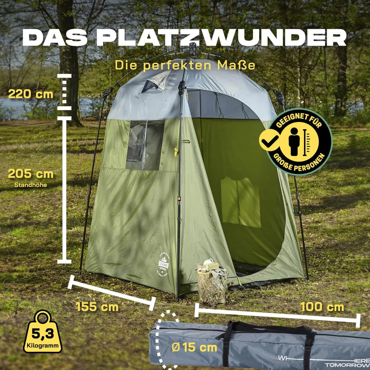 Lumaland Premium Duschzelt | Toilettenzelt für Indoor & Outdoor | Mobiles Umkleidezelt & Lagerzelt | Zelt für Tierfotografie | Ideal zum Campen, Festival & zum Angeln | Wasserdicht & Windfest [Grün]