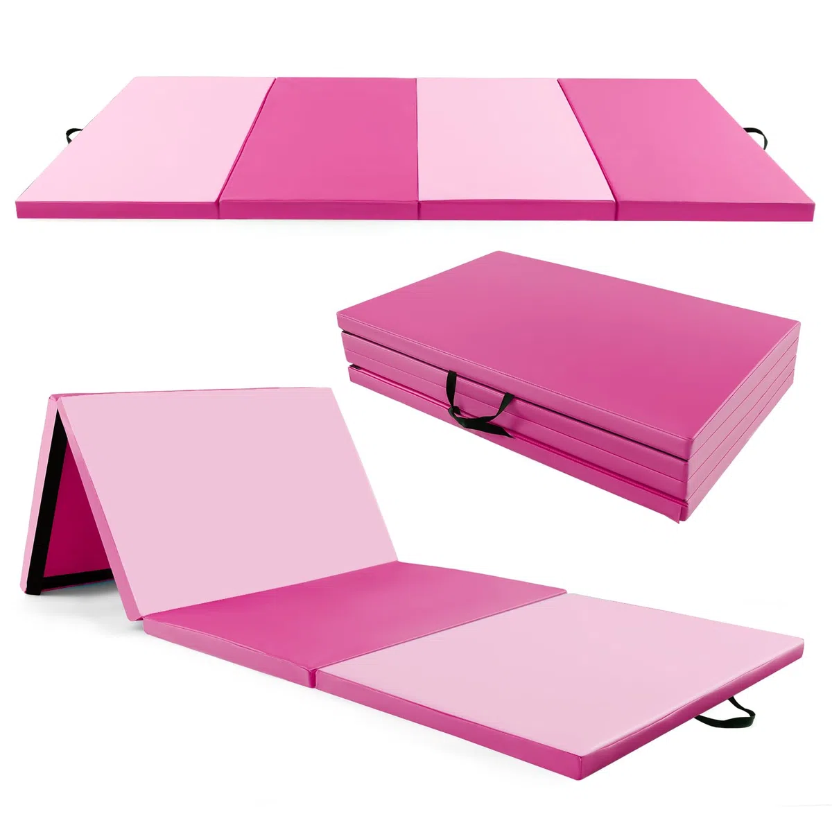 COSTWAY 300 x 120 x 5 cm Weichbodenmatte, Gymnastikmatte klappbar, Turnmatte aus PU mit Kletterverschluss & Tragegriffen, Fitnessmatte Yogamatte Zuhause für Gymnastik, Yoga