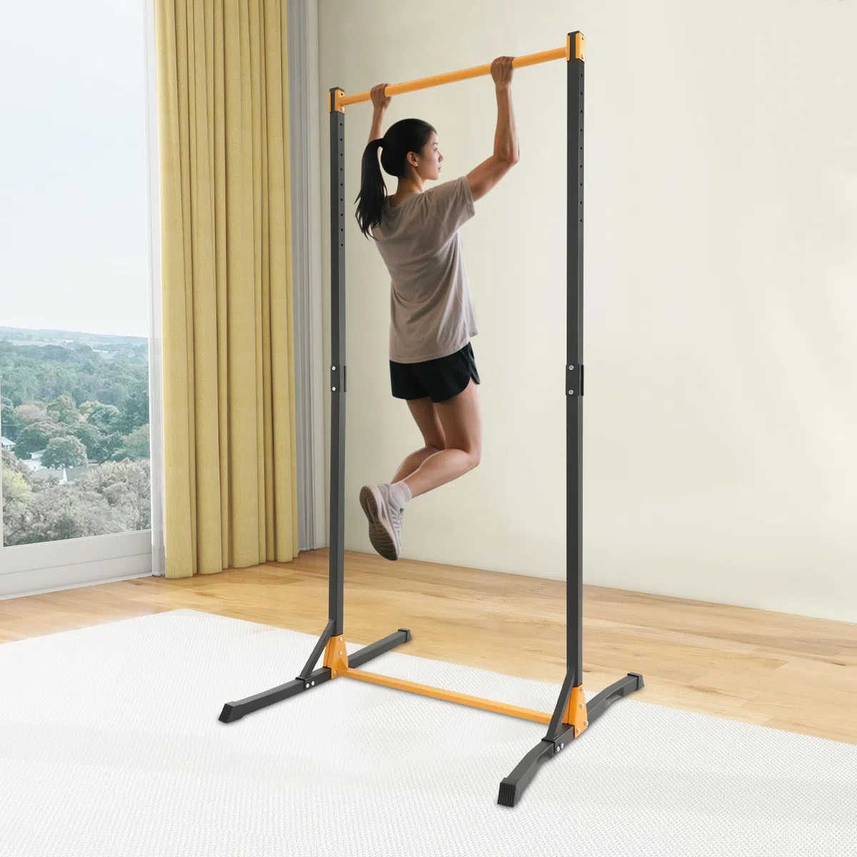 Klimmzugstange Freistehend, Pull up Bar mit Ringe, Verstellbar von 160 bis 215 cm, Klimmzugstange für Krafttraining, Bis zu 400 kg Belastbarkeit