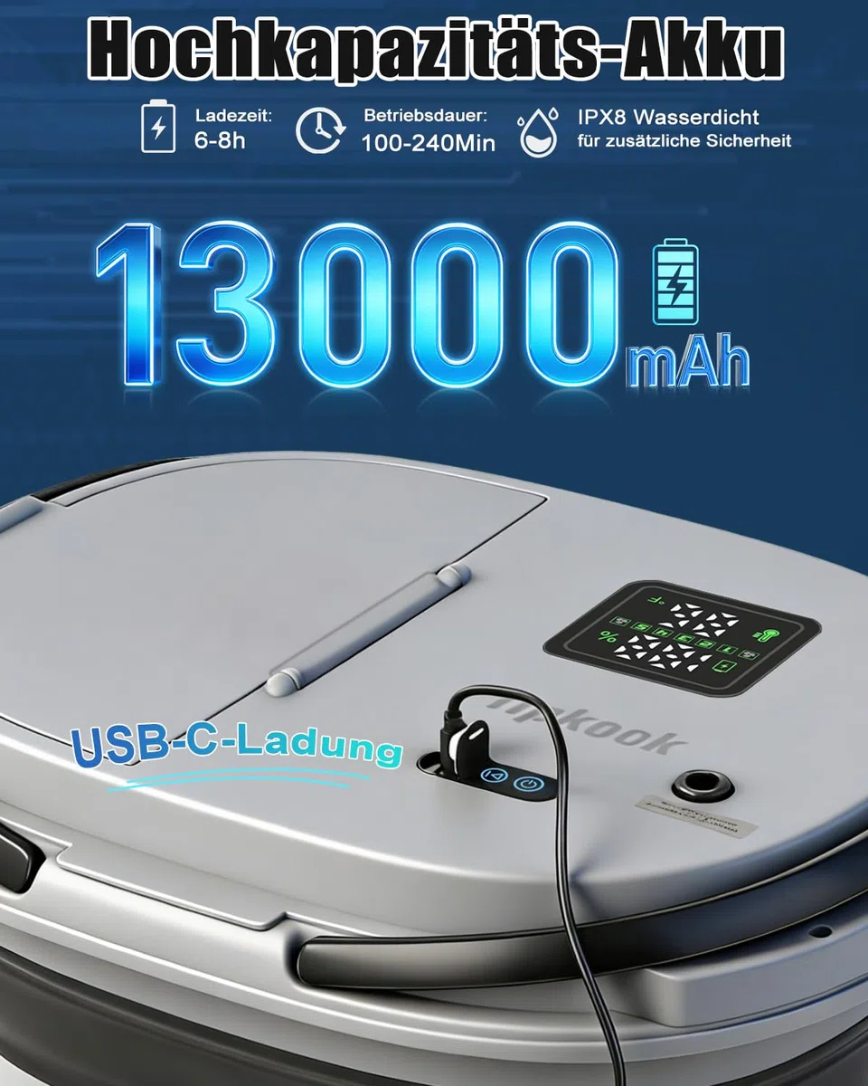 Campingdusche Tragbare 13000mAh Camping Dusche mit Pumpe 20L Klappbarer Eimer USB-Aufladung