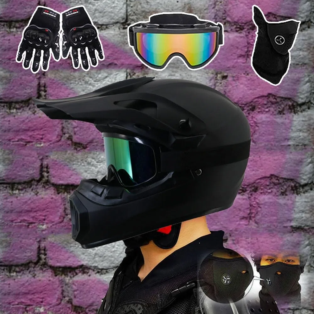 Jugend Erwachsene Elektro Dirt Bike Motorrad Helm Set für Jungen Mädchen Quad Bikes BMX MTB ATV Offroad Helm mit Schutzbrille Handschuhe Maske DOT Genehmigt