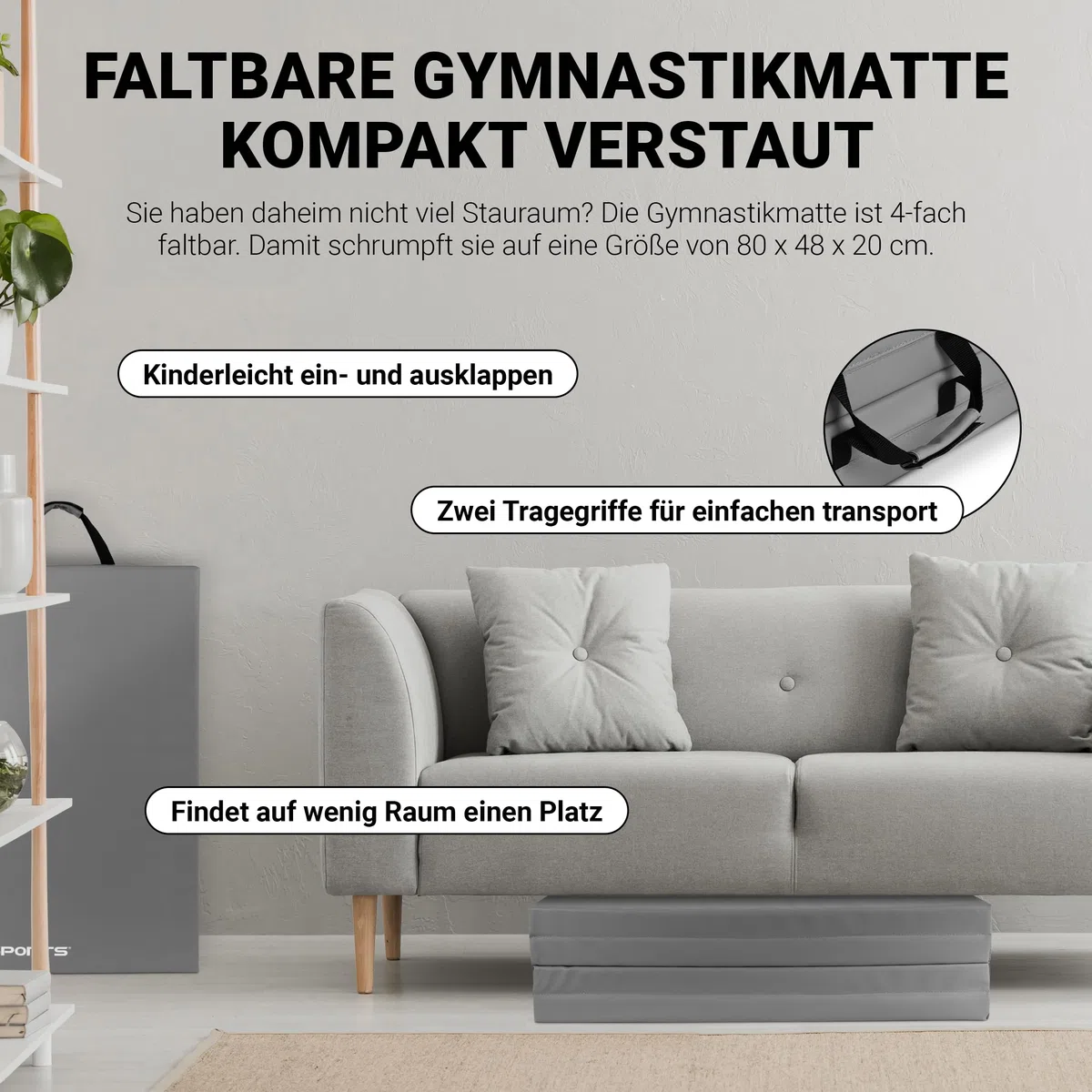 MSPORTS Turnmatte Premium klappbare Weichbodenmatte 190 x 80 x 5 cm Gymnastikmatte faltbare Sportmatte