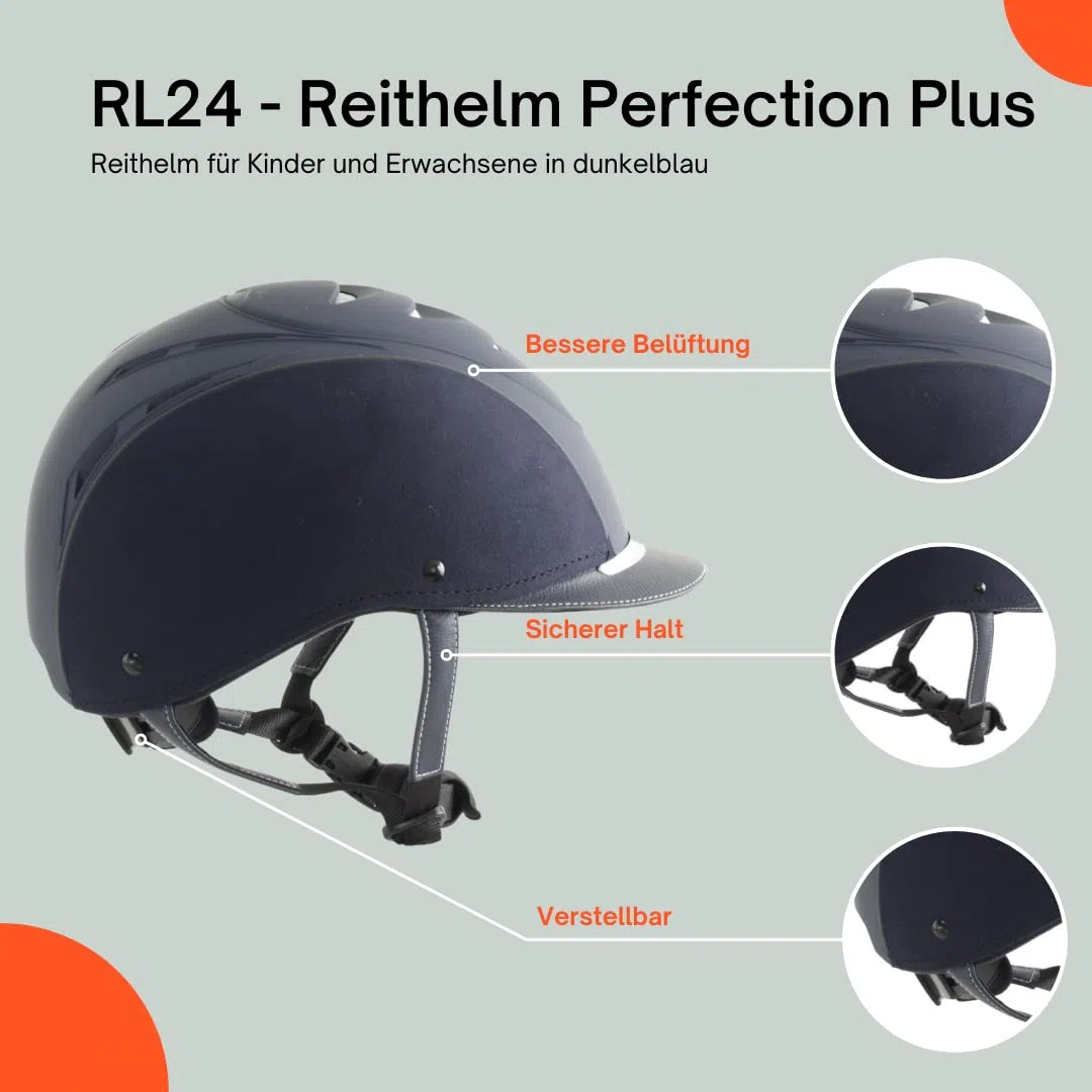 RL24 - Reithelm Perfection Plus | atmungsaktives & waschbares Innenfutter | Reitkappe mit Kinn- & Nackenschutz | Größe- & Kopfform verstellbar | Unisex Reitsport Schutzkleidung
