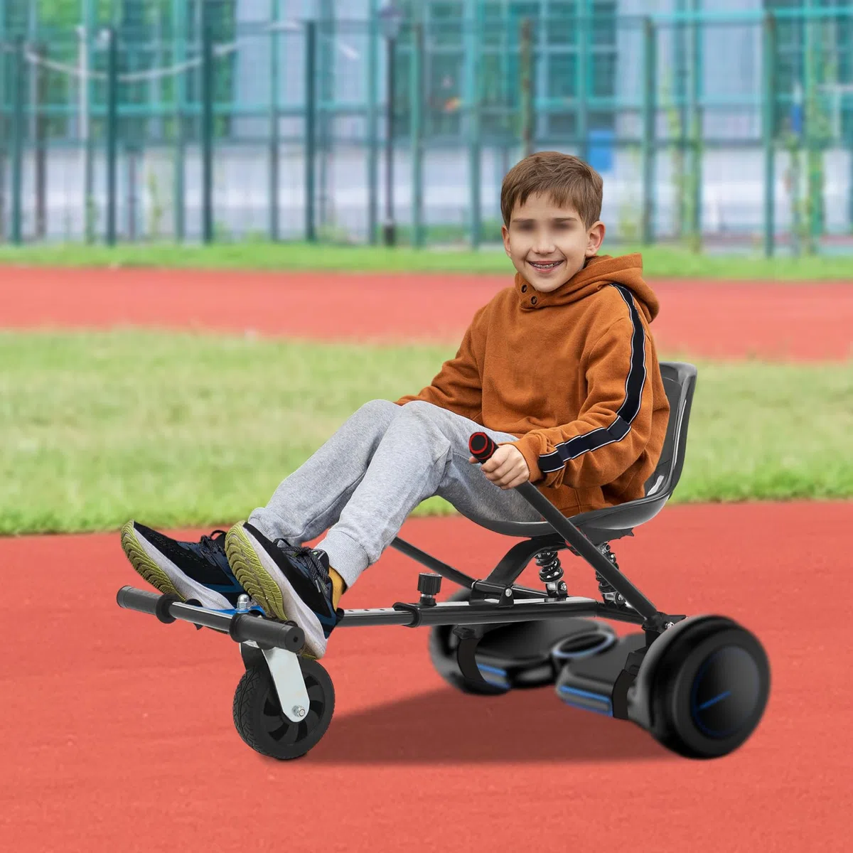 Hoverboard Sitz mit Lenkrad – Hoverboard mit Sitz passend, Verstellbar (70-95 cm),– Passend für 6,5-10 Zoll Hoverboards, Bis 100 kg, Hoverkart für Kinder & Erwachsene (Rot)