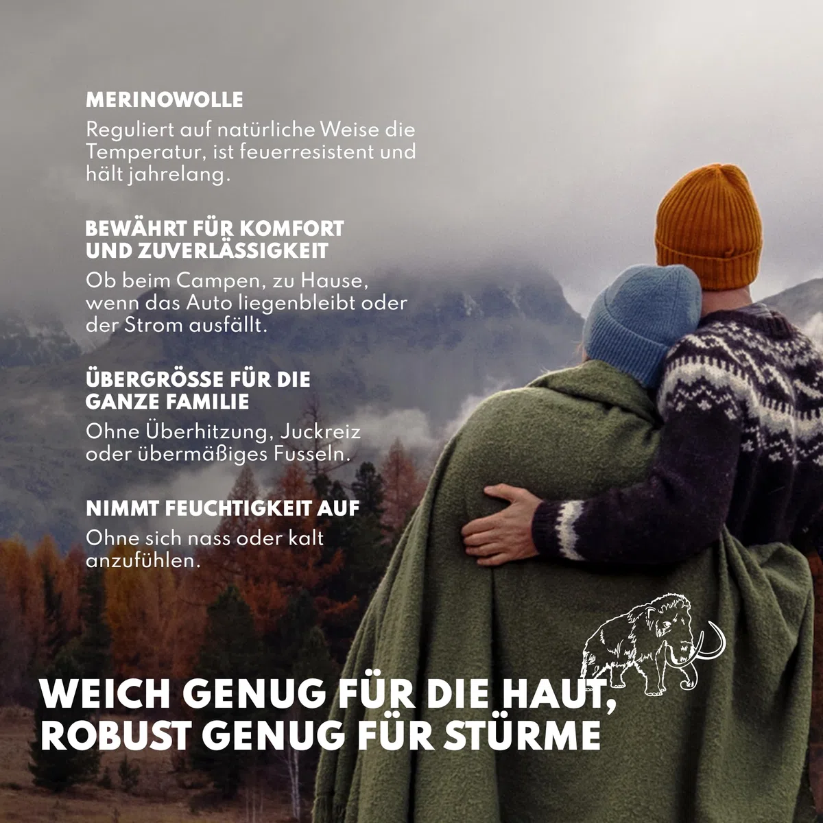 Wolly Mammoth 80% Wolle Decke - Sofa Kuscheldecke 167 x 230 cm Dicke Wärmedecke, Flauschige Wohndecke, Militärdecke, Wolldecke, Wärmende, Schwere Couchdecke, Draußen, Camping Rettungsdecke, Orange