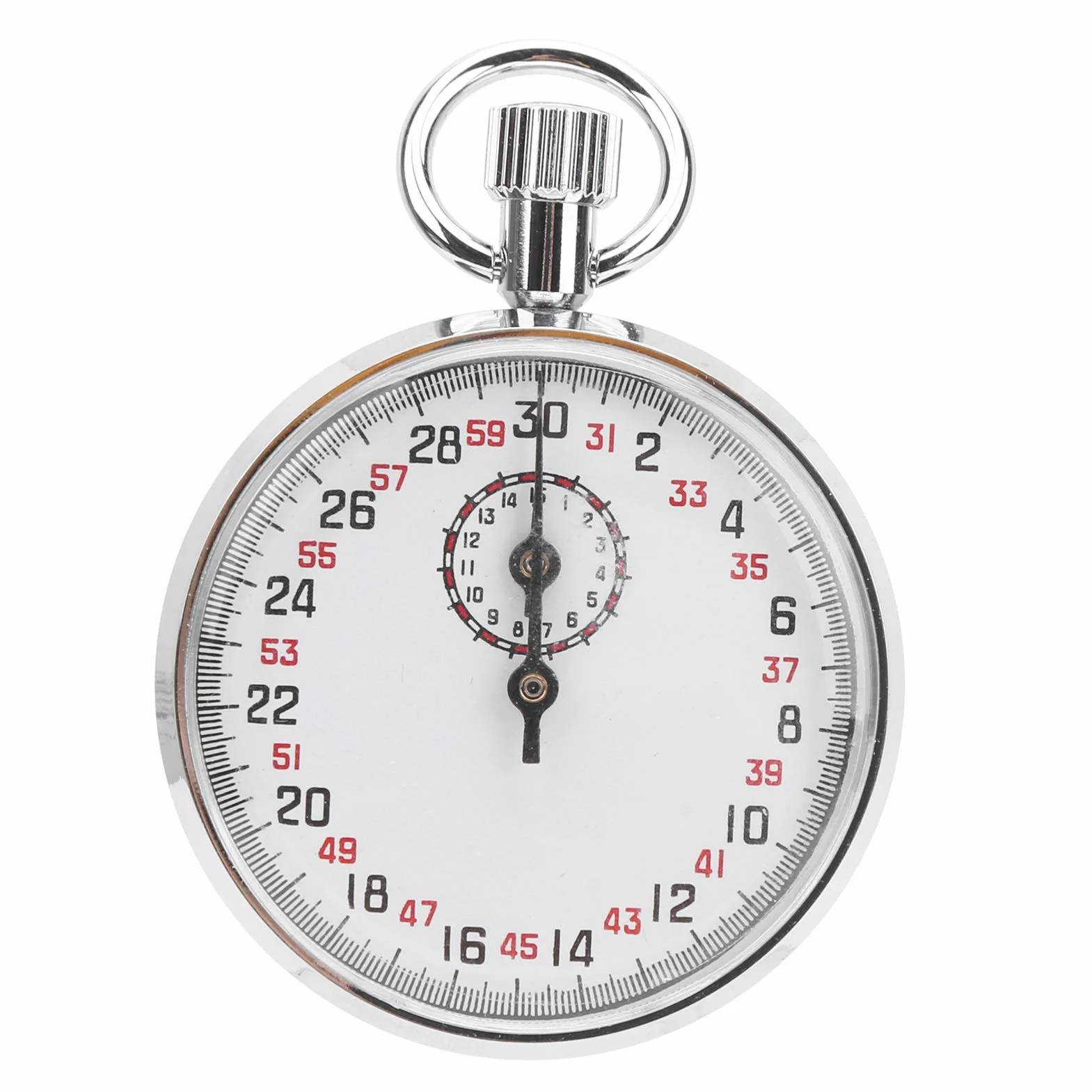 Mechanische Stoppuhr, Rund 30 S/Umdrehung 0, 1 S, Tragbarer Sport Chronograph, 6 Stunden Kontinuierliche Reise, Metallstruktur, Analoge Stoppuhr mit Aufhängeöse, für Den Physik und Sportunterricht