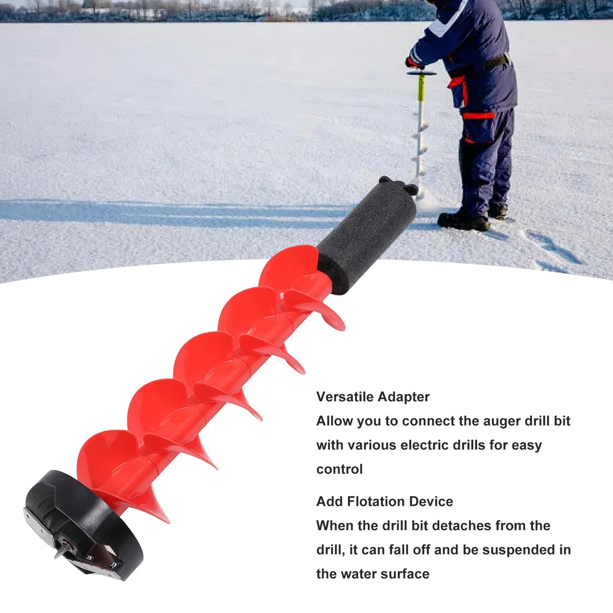 Elektrisches Eisbohrer-Set, 28 Zoll Nylon-Eisbohrer-Bohrer, 6 Zoll Durchmesser Eisfischen-Schneckenbohrer mit Klingen