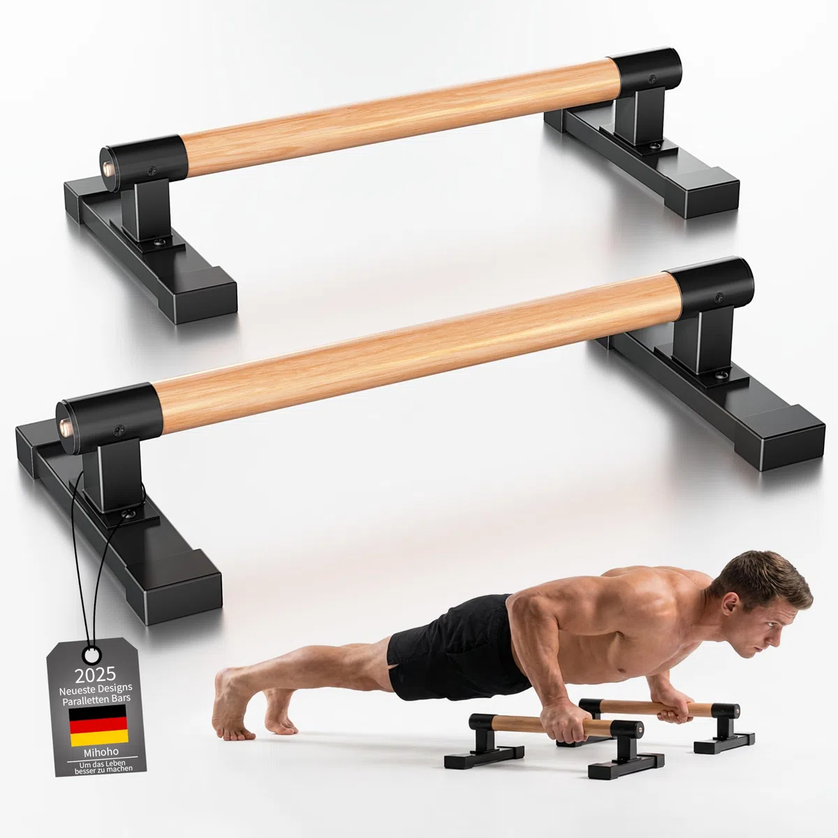 Parallettes Liegestützgriffe, Calisthenics-Liegestützstangen für Handstände und Krafttraining mit Buchenholzgriffen, Arm- und Brustmuskeltraining im Innen- und Außenbereich